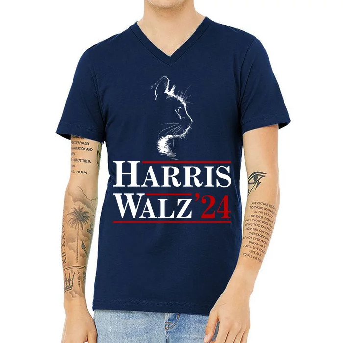 Harris Walz 2024 Cat Election Tim Kamala V-Neck T-Shirt