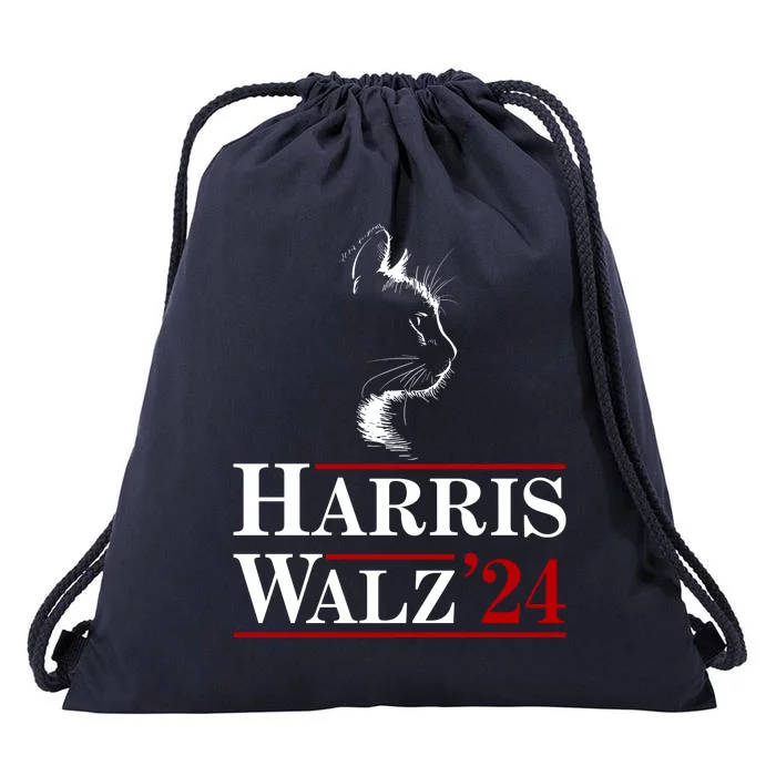 Harris Walz 2024 Cat Election Tim Kamala Drawstring Bag