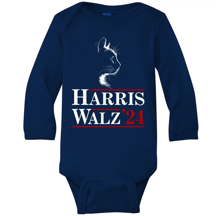 Harris Walz 2024 Cat Election Tim Kamala Baby Long Sleeve Bodysuit