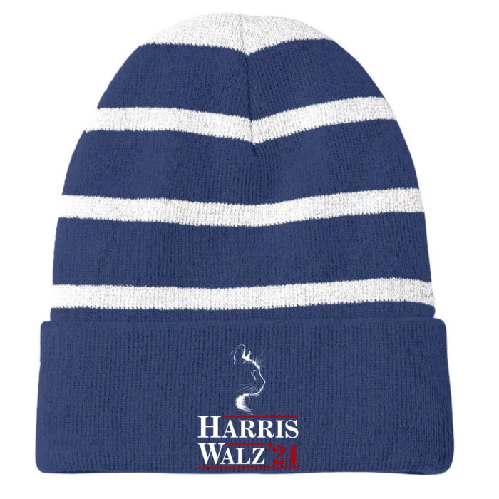 Harris Walz 2024 Cat Election Tim Kamala Striped Beanie with Solid Band