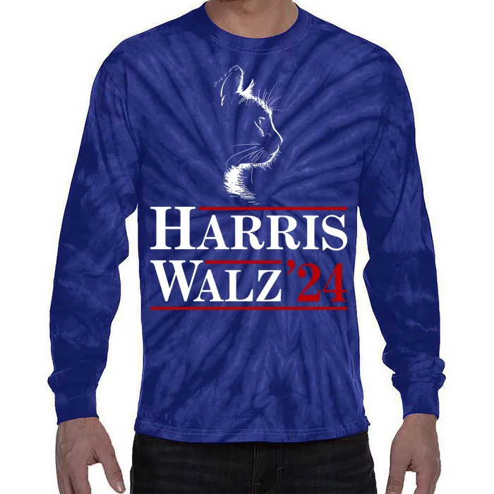 Harris Walz 2024 Cat Election Tim Kamala Tie-Dye Long Sleeve Shirt