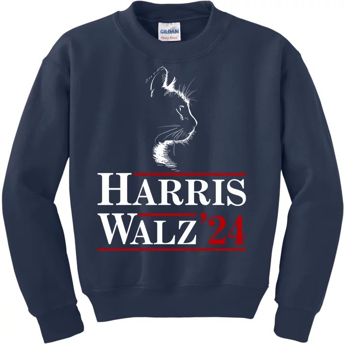 Harris Walz 2024 Cat Election Tim Kamala Kids Sweatshirt