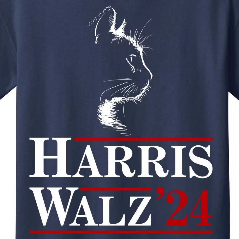 Harris Walz 2024 Cat Election Tim Kamala Kids T-Shirt