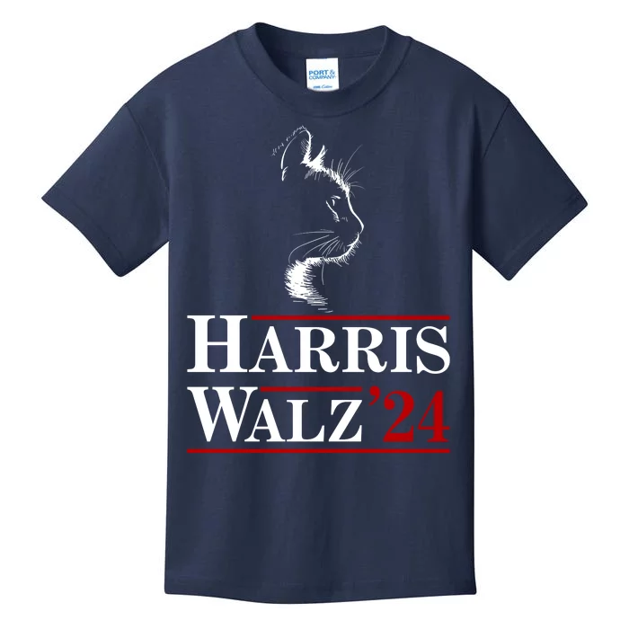 Harris Walz 2024 Cat Election Tim Kamala Kids T-Shirt