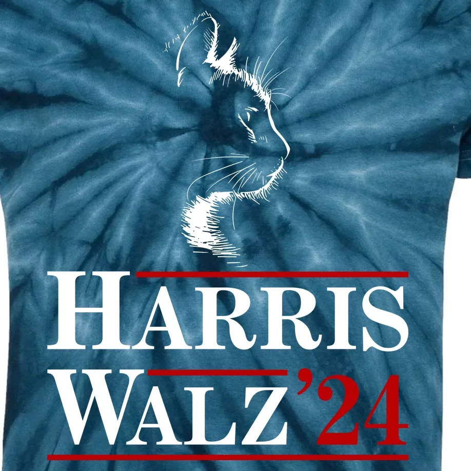 Harris Walz 2024 Cat Election Tim Kamala Kids Tie-Dye T-Shirt