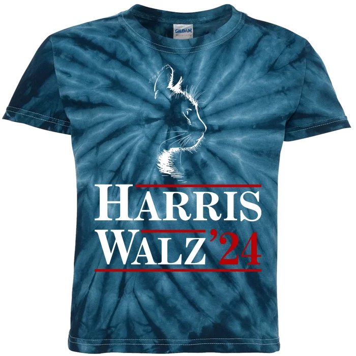 Harris Walz 2024 Cat Election Tim Kamala Kids Tie-Dye T-Shirt