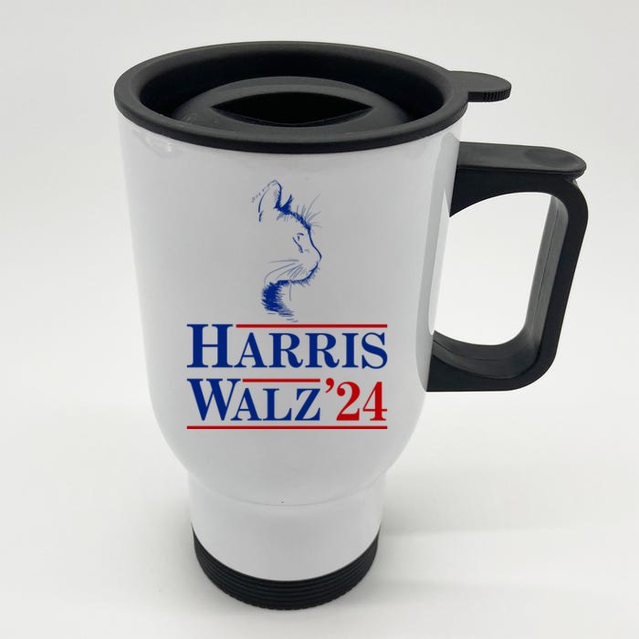 Harris Walz 2024 Cat Election Tim Kamala Front & Back Stainless Steel Travel Mug