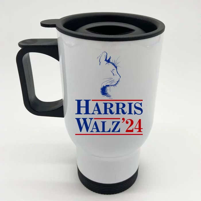 Harris Walz 2024 Cat Election Tim Kamala Front & Back Stainless Steel Travel Mug