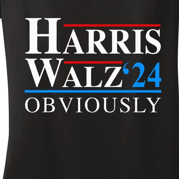 Harris Walz 2024 Obviously Kamala Harris Tim Waltz Election Women's V-Neck T-Shirt