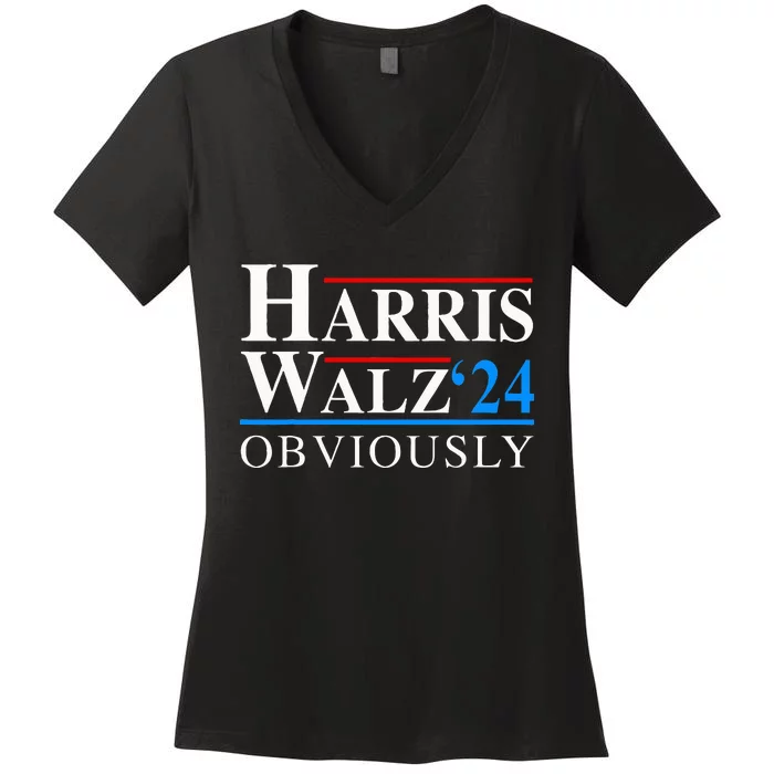 Harris Walz 2024 Obviously Kamala Harris Tim Waltz Election Women's V-Neck T-Shirt