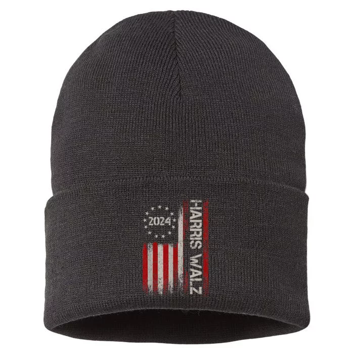 Harris Waltz 2024 Election Us American Flag Gift Sustainable Knit Beanie