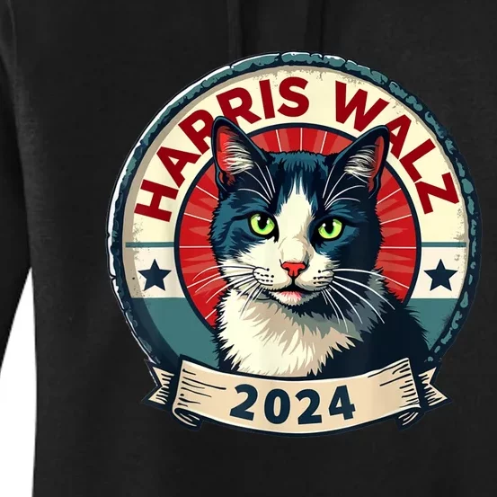 Harris Walz 2024 Funny Cat Election Kamala Harris Tim Waltz Women's Pullover Hoodie