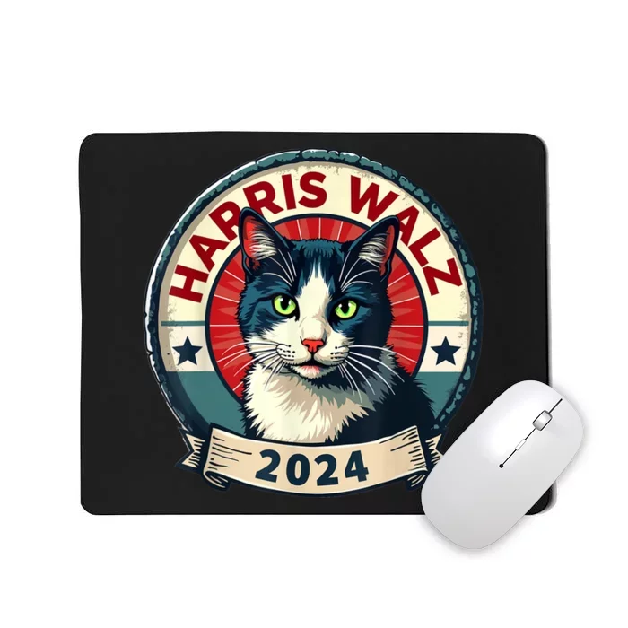 Harris Walz 2024 Funny Cat Election Kamala Harris Tim Waltz Mousepad