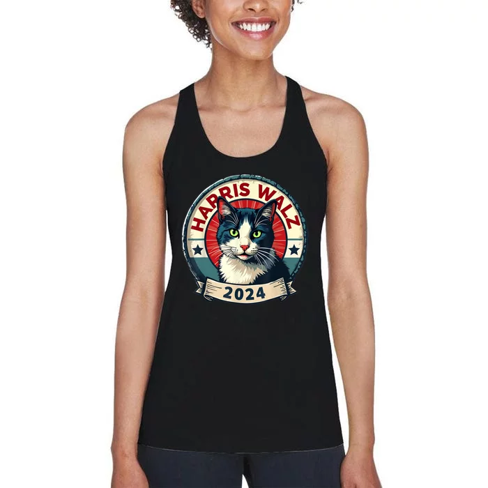 Harris Walz 2024 Funny Cat Election Kamala Harris Tim Waltz Women's Racerback Tank