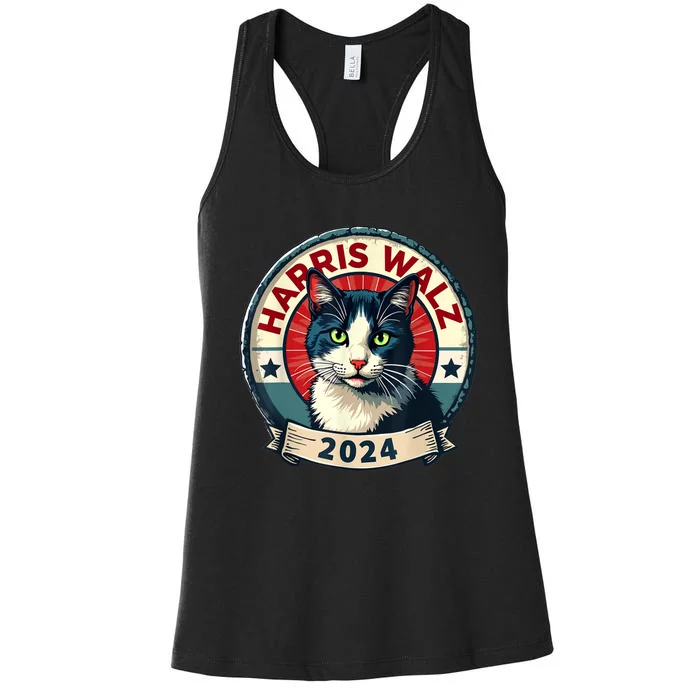 Harris Walz 2024 Funny Cat Election Kamala Harris Tim Waltz Women's Racerback Tank