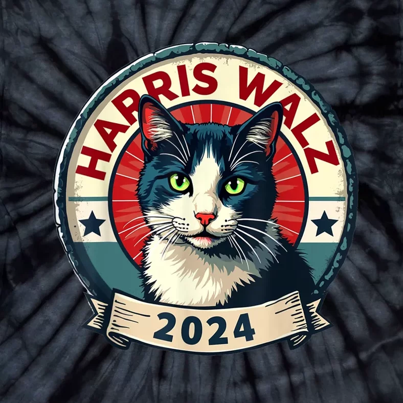 Harris Walz 2024 Funny Cat Election Kamala Harris Tim Waltz Tie-Dye T-Shirt