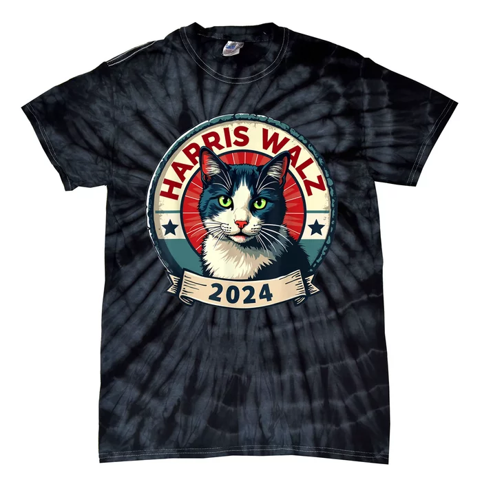 Harris Walz 2024 Funny Cat Election Kamala Harris Tim Waltz Tie-Dye T-Shirt