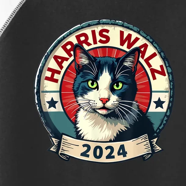 Harris Walz 2024 Funny Cat Election Kamala Harris Tim Waltz Toddler Fine Jersey T-Shirt