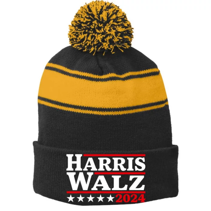 Harris Walz 2024 Election Logo Stripe Pom Pom Beanie