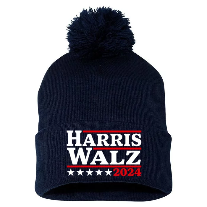 Harris Walz 2024 Election Logo Pom Pom 12in Knit Beanie