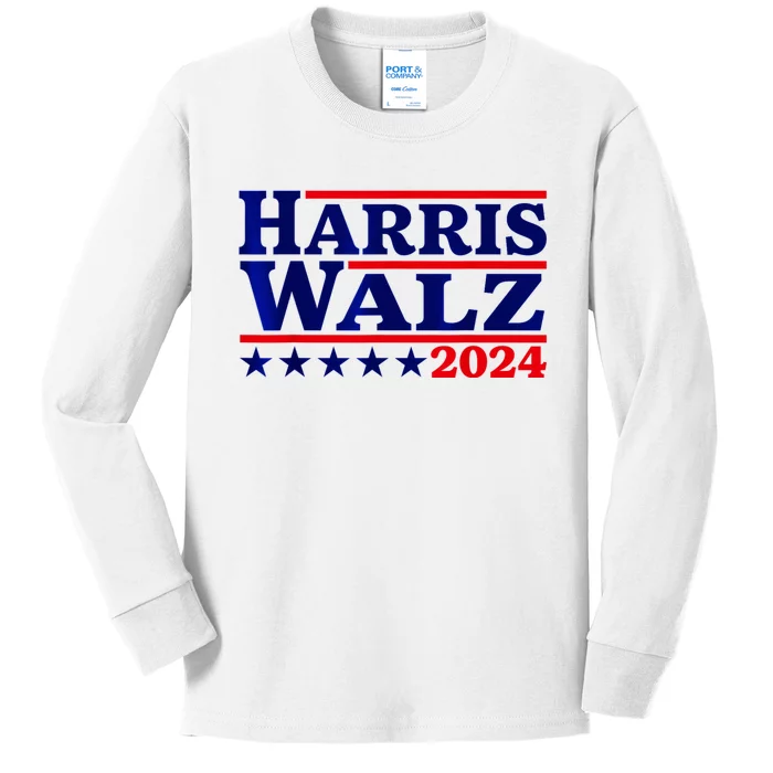 Harris Walz 2024 Election Logo Kids Long Sleeve Shirt