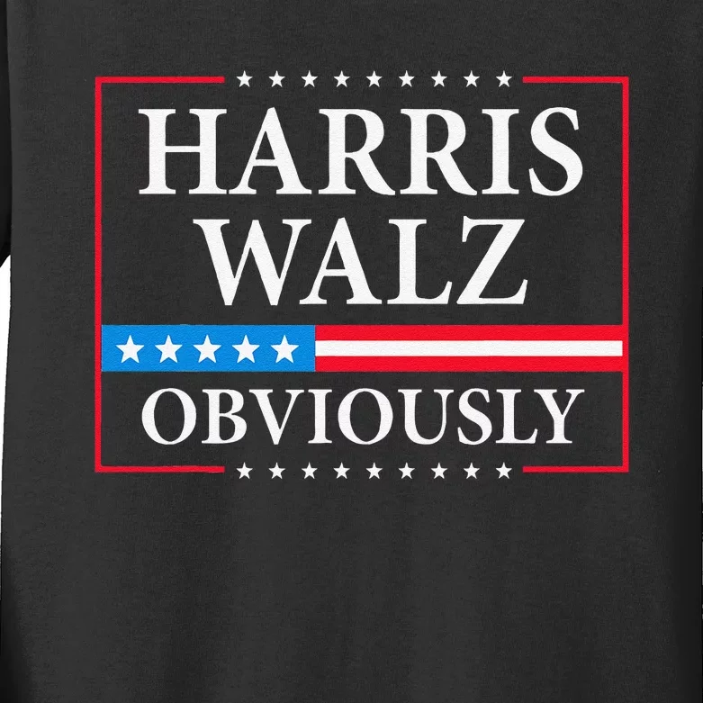 Harris Waltz 2024 Obviously Kamala Harris Tim Walz 2024 Gift Kids Long Sleeve Shirt