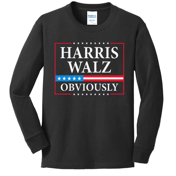 Harris Waltz 2024 Obviously Kamala Harris Tim Walz 2024 Gift Kids Long Sleeve Shirt