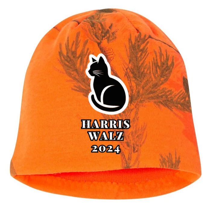 Harris Walz 2024 Lovely Cat Election Kamala Harris Tim Walz Kati - Camo Knit Beanie