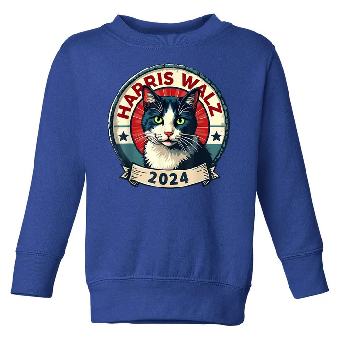 Harris Walz 2024 Funny Cat Election Toddler Sweatshirt