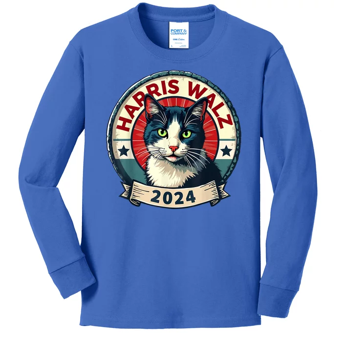 Harris Walz 2024 Funny Cat Election Kids Long Sleeve Shirt