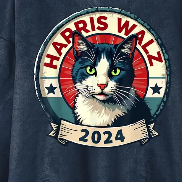 Harris Walz 2024 Funny Cat Election Hooded Wearable Blanket