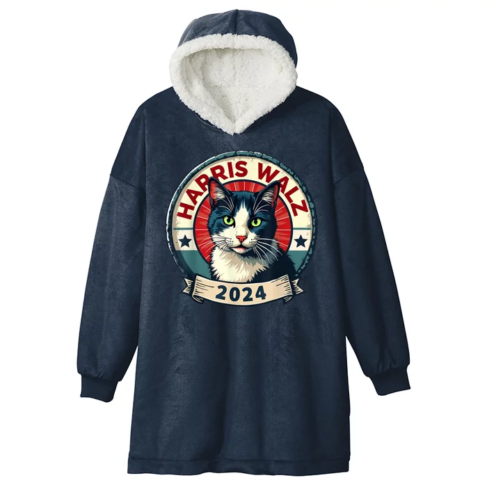 Harris Walz 2024 Funny Cat Election Hooded Wearable Blanket