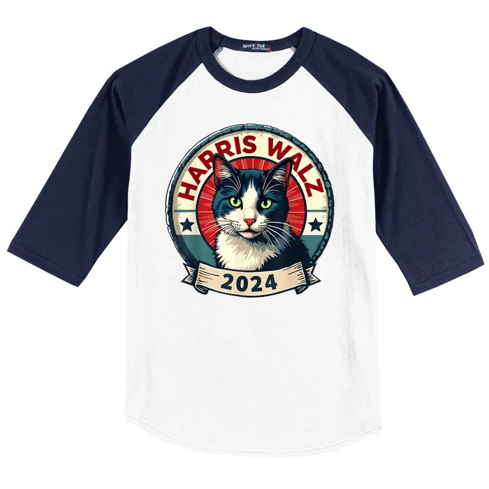 Harris Walz 2024 Funny Cat Election Baseball Sleeve Shirt