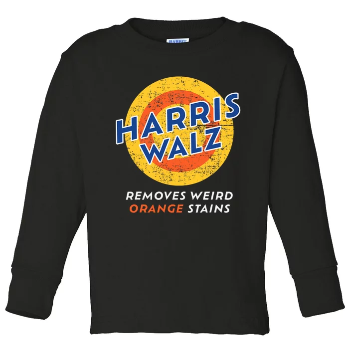 Harris Walz 2024 Waltz Removes Weird Orange Stains Toddler Long Sleeve Shirt