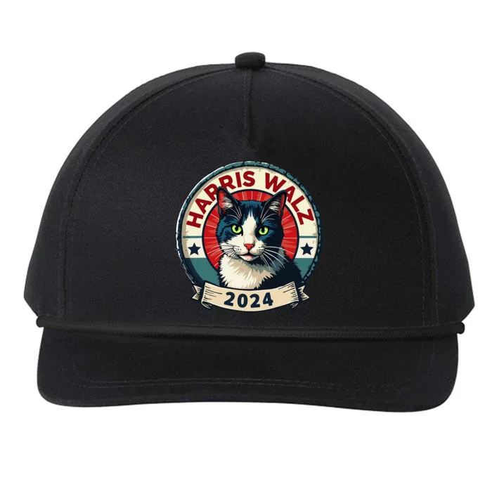 Harris Walz 2024 Funny Cat Election Kamala Harris Tim Waltz Gift Snapback Five-Panel Rope Hat