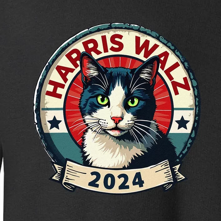 Harris Walz 2024 Funny Cat Election Kamala Harris Tim Waltz Gift Toddler Sweatshirt