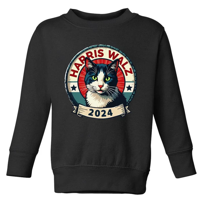 Harris Walz 2024 Funny Cat Election Kamala Harris Tim Waltz Gift Toddler Sweatshirt