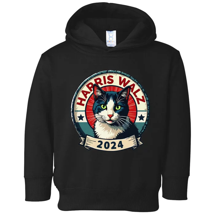 Harris Walz 2024 Funny Cat Election Kamala Harris Tim Waltz Gift Toddler Hoodie