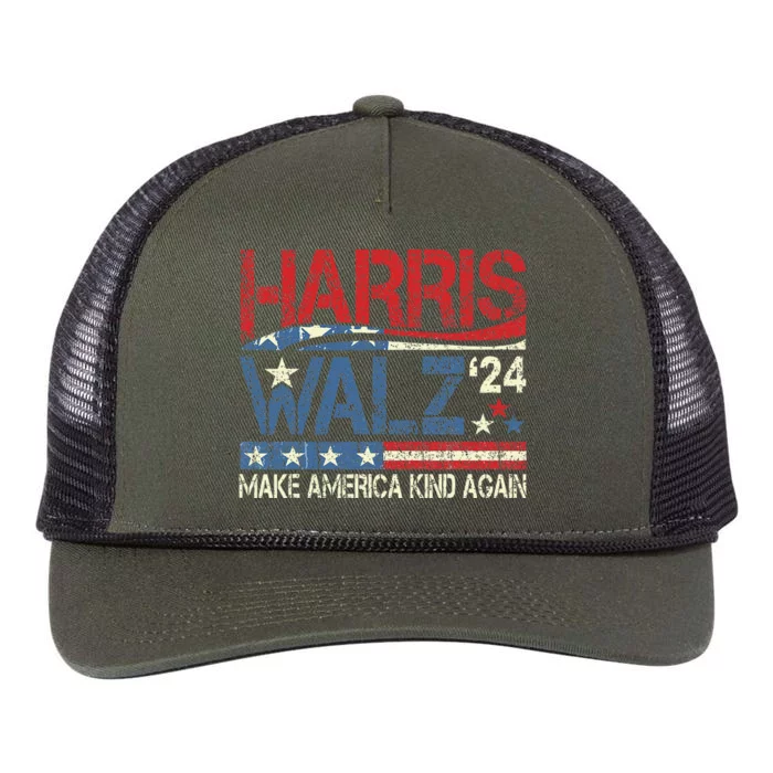 Harris Walz 2024 Make America Kind Again Harris Waltz Quote Gift Retro Rope Trucker Hat Cap