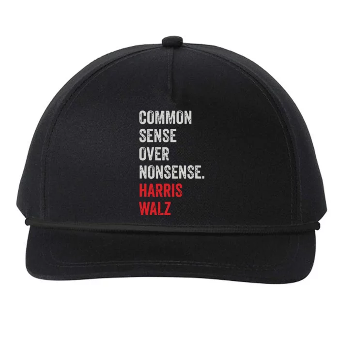 Harris Walz 2024 Common Sense Over Nonsense Snapback Five-Panel Rope Hat