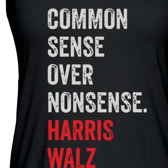 Harris Walz 2024 Common Sense Over Nonsense Ladies Essential Flowy Tank