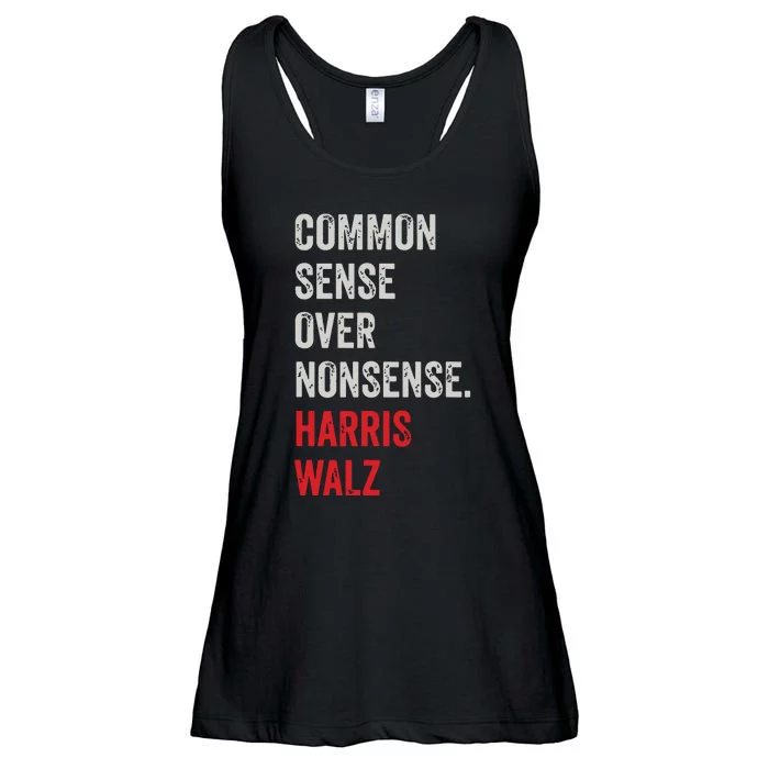 Harris Walz 2024 Common Sense Over Nonsense Ladies Essential Flowy Tank