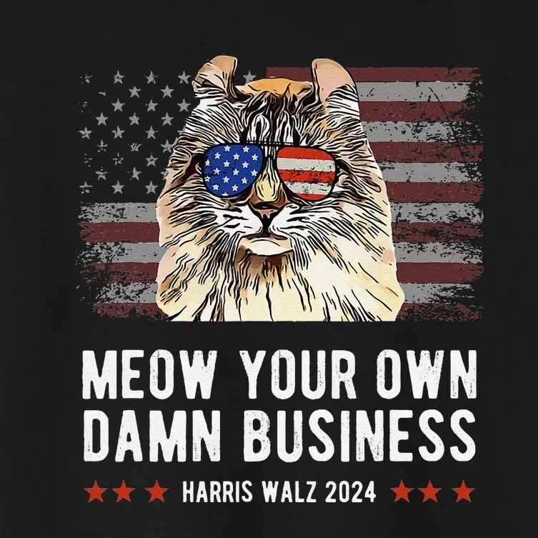 Harris Walz 2024 Mind Your Own Damn Business Funny Cat Women's Crop Top Tee