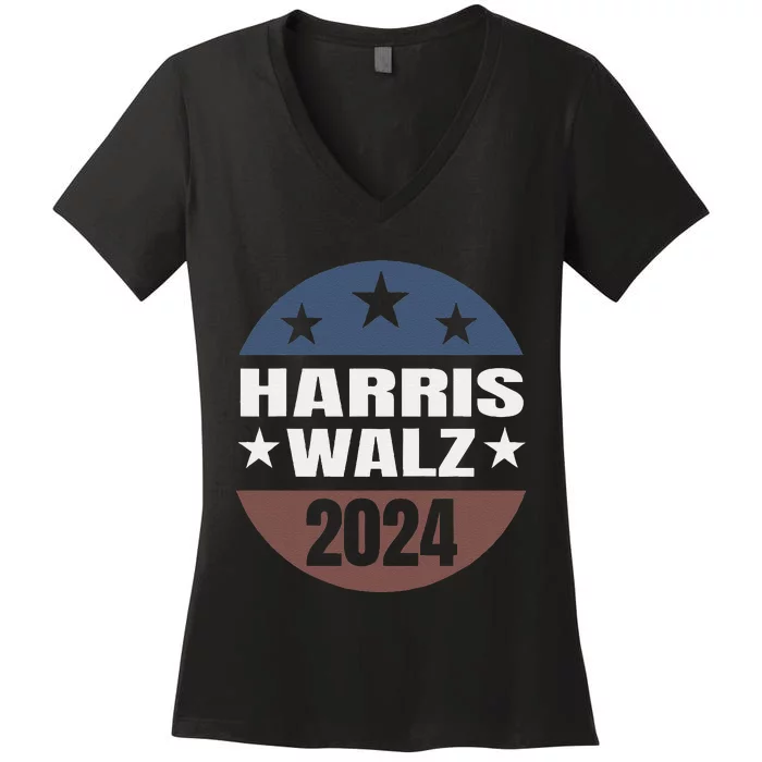 Harris Walz 24 Vote Kamala Harris Tim Waltz 2024 Round Retro Women's V-Neck T-Shirt