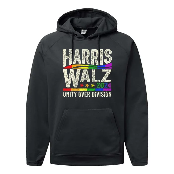 Harris Walz 2024 Unity Over Division Kamala Harris Tim Walz Performance Fleece Hoodie