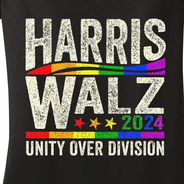 Harris Walz 2024 Unity Over Division Kamala Harris Tim Walz Women's V-Neck T-Shirt