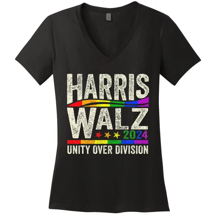 Harris Walz 2024 Unity Over Division Kamala Harris Tim Walz Women's V-Neck T-Shirt