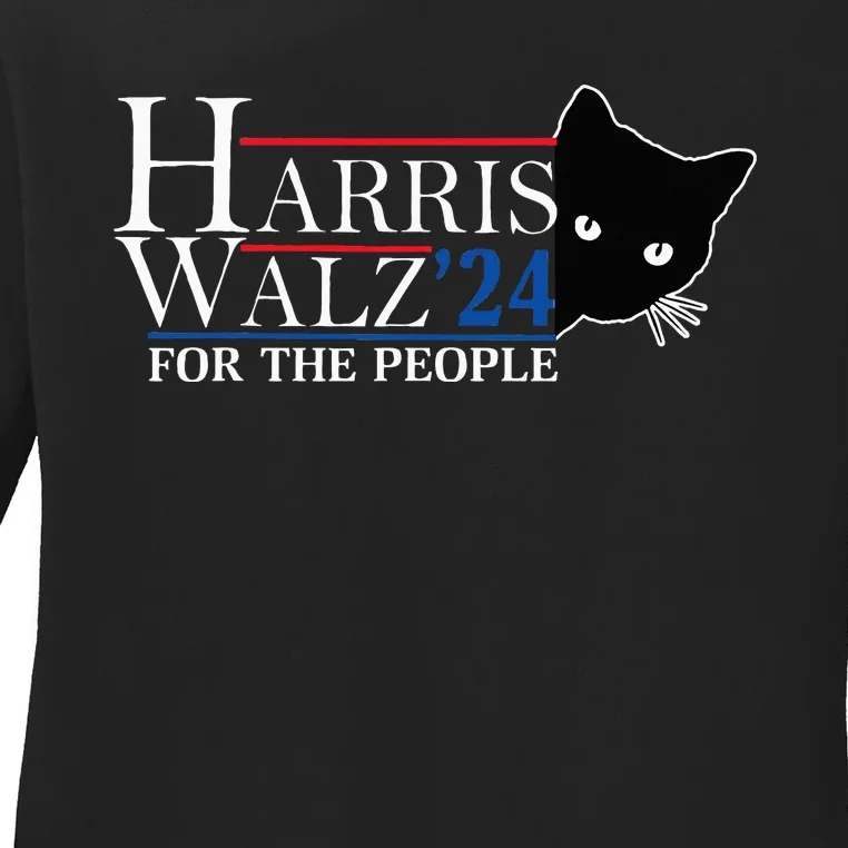 Harris Waltz 2024 For The People Cat Lady Kamala Harris 2024 Ladies Long Sleeve Shirt