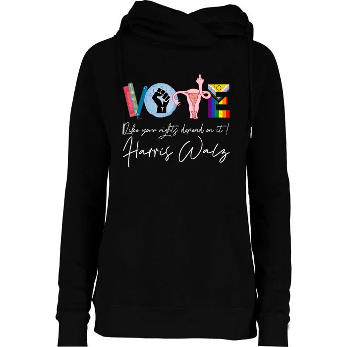 Harris Walz 24 Vote Books Lgbt Election Womens Funnel Neck Pullover Hood