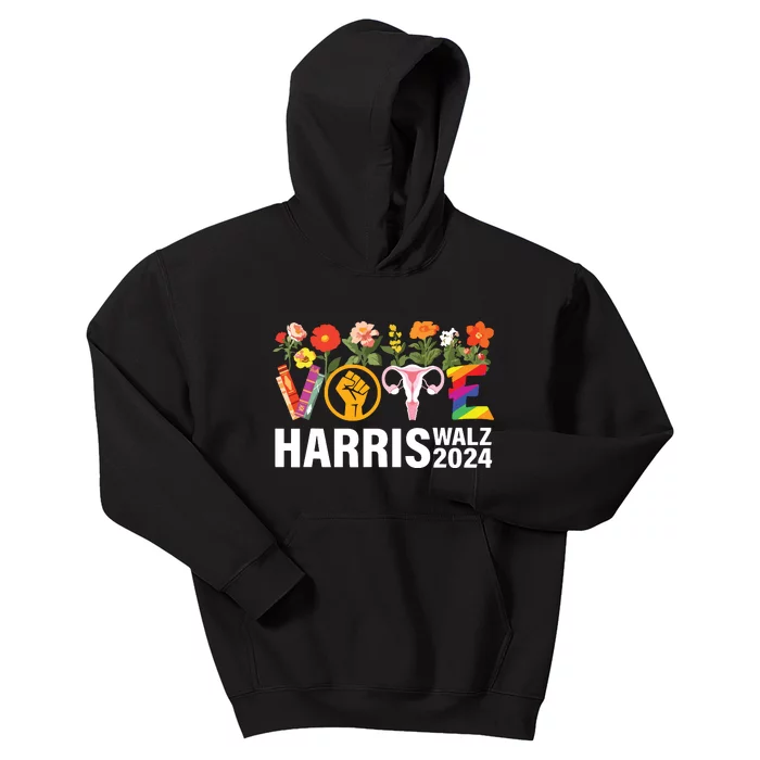 Harris Walz 24 Vote Books Reproductive Rights Lgbt Election Kids Hoodie